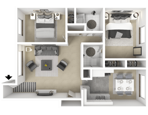 Floor plan for 2 beds, 2 baths, 915 sqft